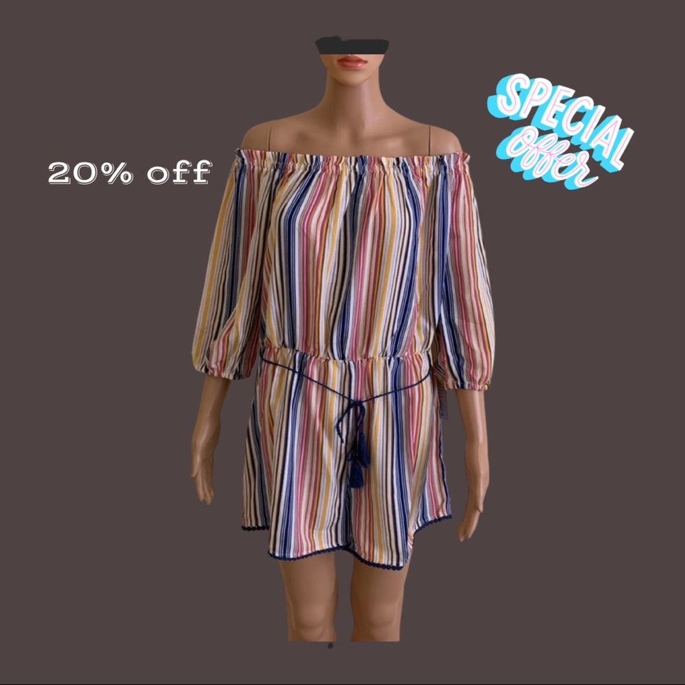 KENEDIK
Striped Off-the-Shoulder Romper